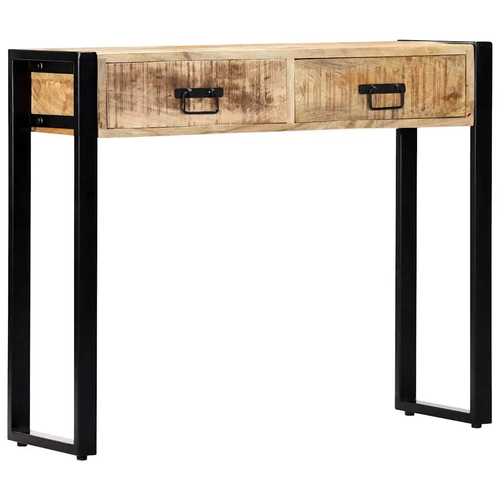 Console Table 90x30x75 cm Solid Mango Wood 2 Drawer Rustic Industrial Hall Entry Furniture Brown