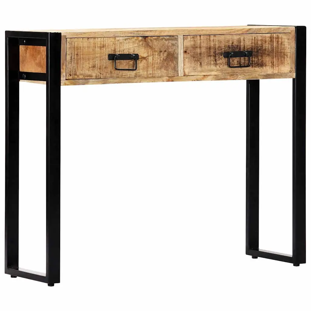 Console Table 90x30x75 cm Solid Mango Wood 2 Drawer Rustic Industrial Hall Entry Furniture Brown