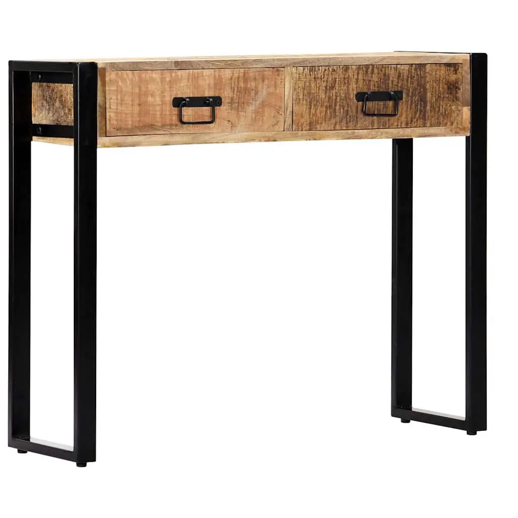 Console Table 90x30x75 cm Solid Mango Wood 2 Drawer Rustic Industrial Hall Entry Furniture Brown