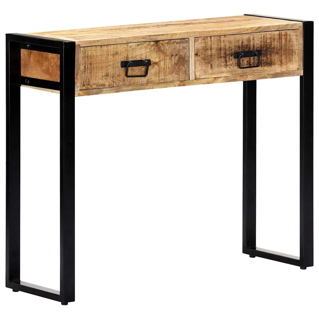 Console Table 90x30x75 cm Solid Mango Wood 2 Drawer Rustic Industrial Hall Entry Furniture Brown