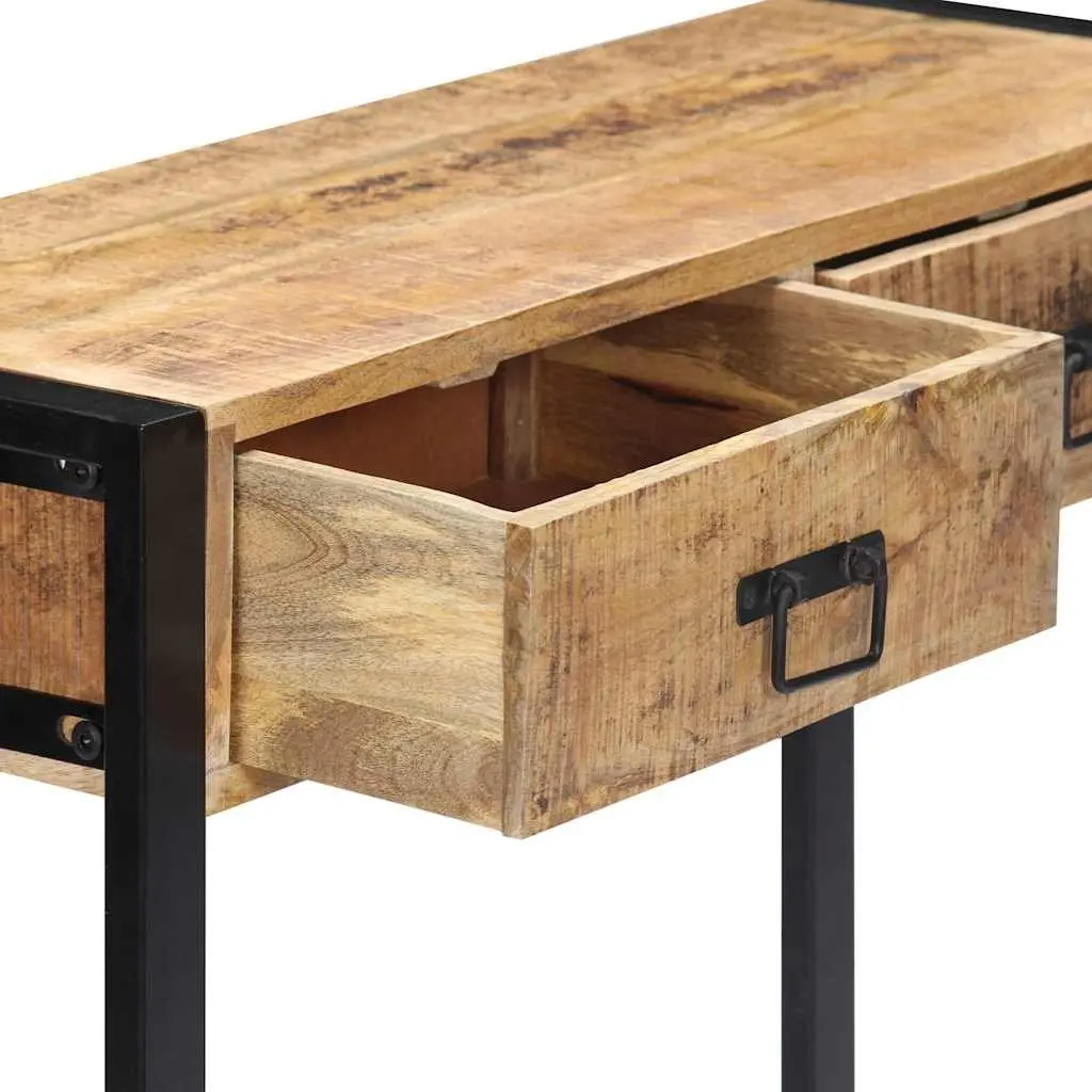 Console Table 90x30x75 cm Solid Mango Wood 2 Drawer Rustic Industrial Hall Entry Furniture Brown