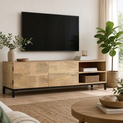 TV Cabinet 145x30x41 cm Solid Mango Wood Brown Antique Style HiFi Storage Unit