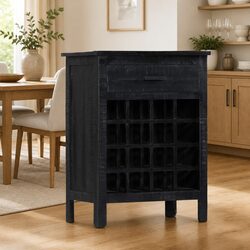 Wine Rack Black Wooden Storage Cabinet Display Stand Mango Wood 56x35x75cm