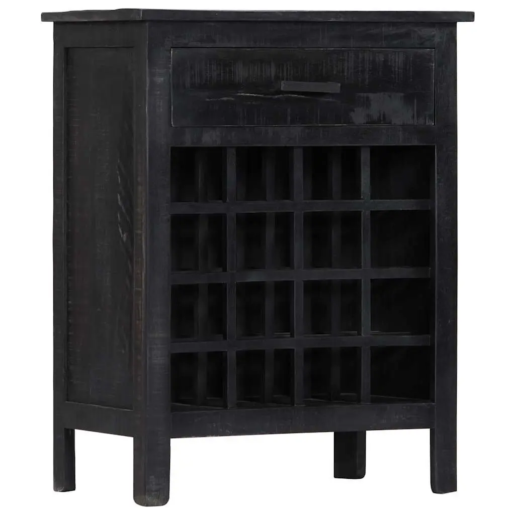 Wine Rack Black Wooden Storage Cabinet 56x35x75cm Solid Mango Wood Horizontal Bottle Storage with Drawer