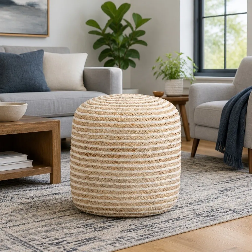 Jute Pouffe Footstool 40x45cm Handmade Braided Ottoman Foot Rest Home Decor