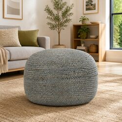 Chic Olive Green Pouffe Footrest - Handmade Jute 45x30cm