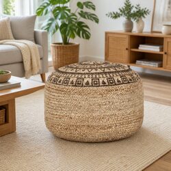 Chic Brown Jute Pouffe for Cozy Living Spaces