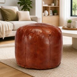 Versatile Tan Pouffe Ottoman for Relaxed Living Spaces