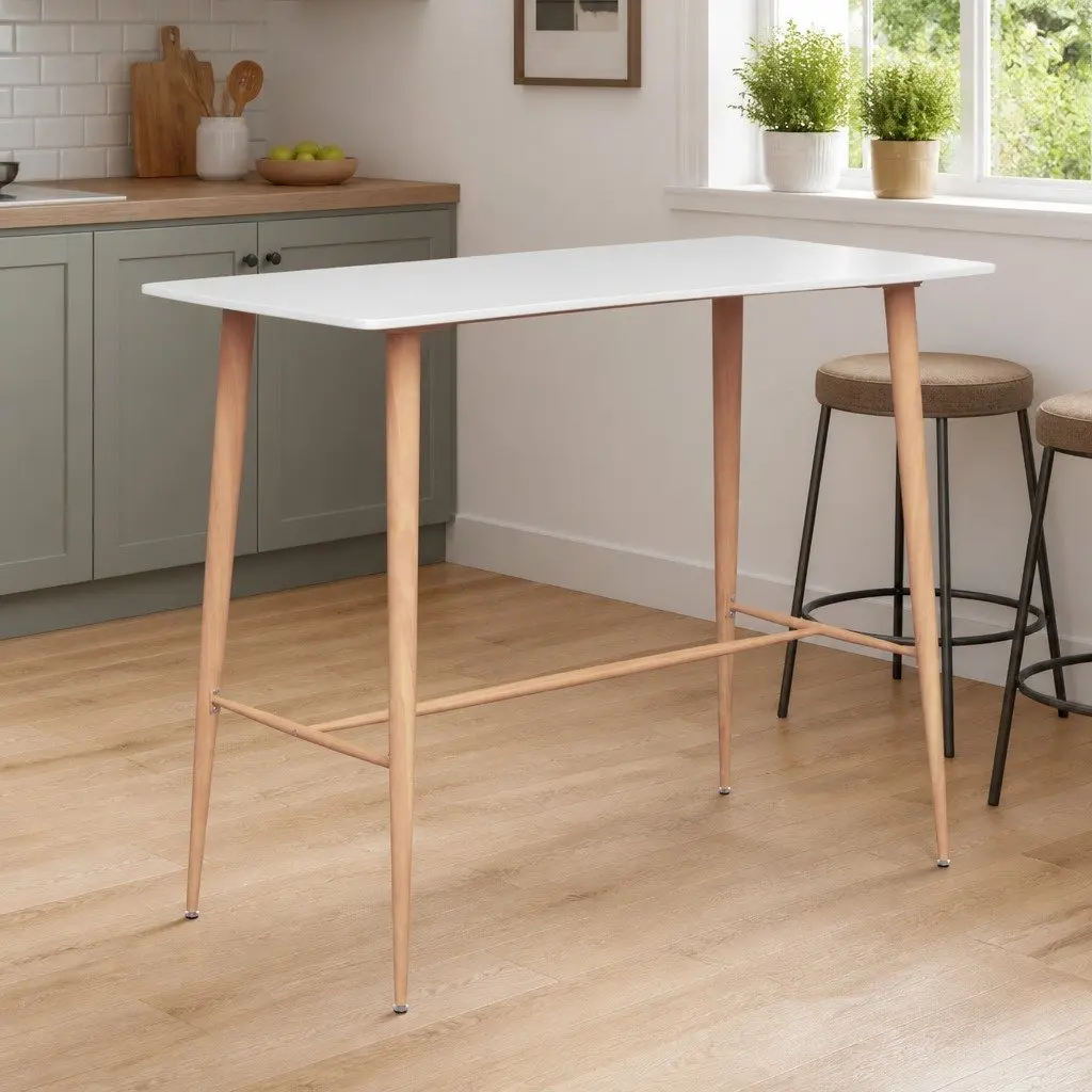 Bar Table White Durable MDF Top Sturdy Metal Legs Easy to Clean