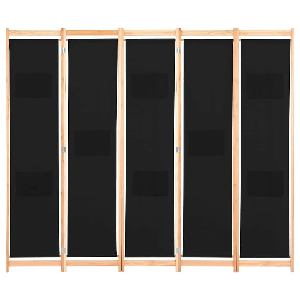 5-Panel Room Divider Freestanding Wooden Frame Fabric Screen Folding Partition