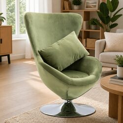 Transform Your Space with this Green Velvet Swivel Egg Chair
