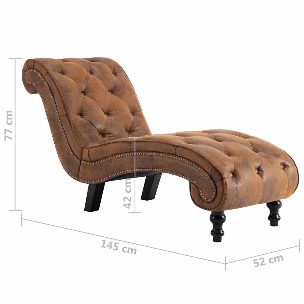 Chaise Lounge Brown Faux Suede Leather Padded Ergonomic Accent Furniture