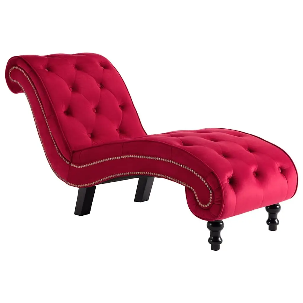 Chaise Lounge Red Velvet Button Tufted Accent Chair Living Room Furniture
