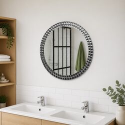 Round Wall Mirror 60cm Tempered Glass Silver Bathroom Living Room Bedroom Decor