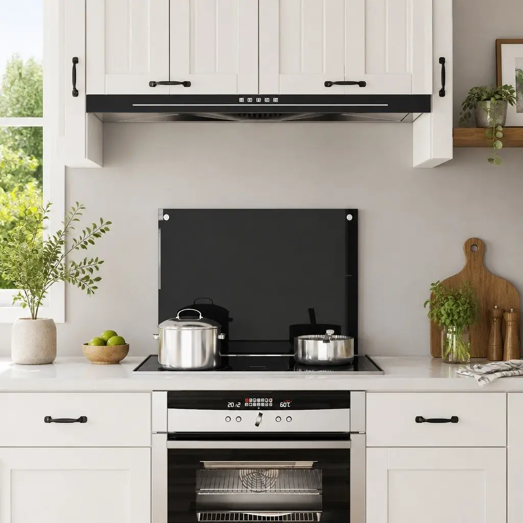Kitchen Backsplash 70x50 cm Tempered Glass Black Heat Resistant