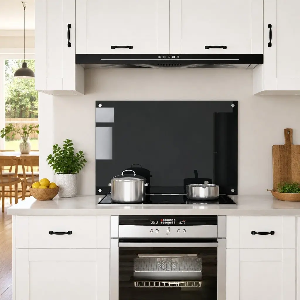 Kitchen Splashback 90x60 cm Black Heat Resistant Tempered Glass