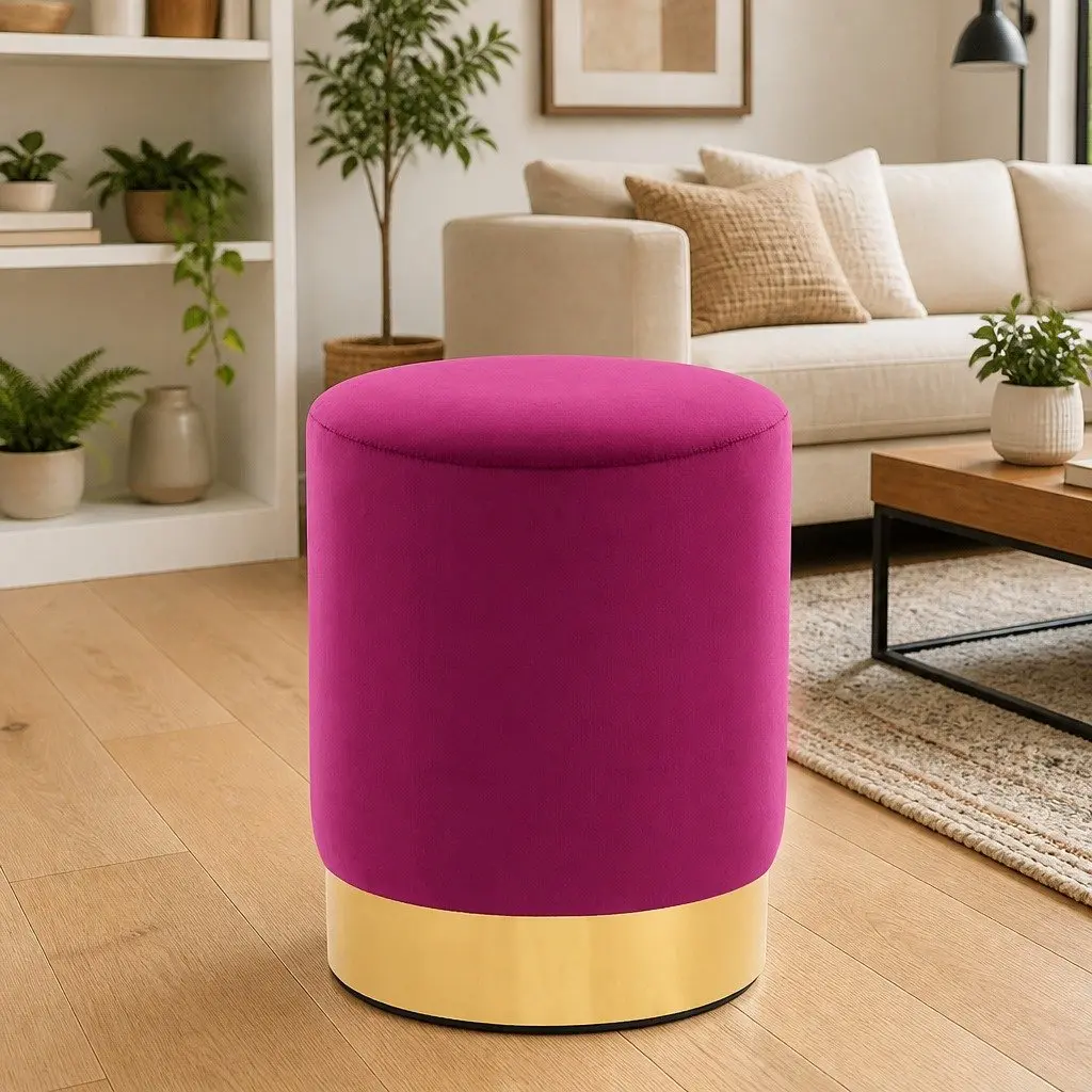 Barrel Stool 28 x 36 cm Purple Velvet Upholstered Footrest Ottoman Side Table