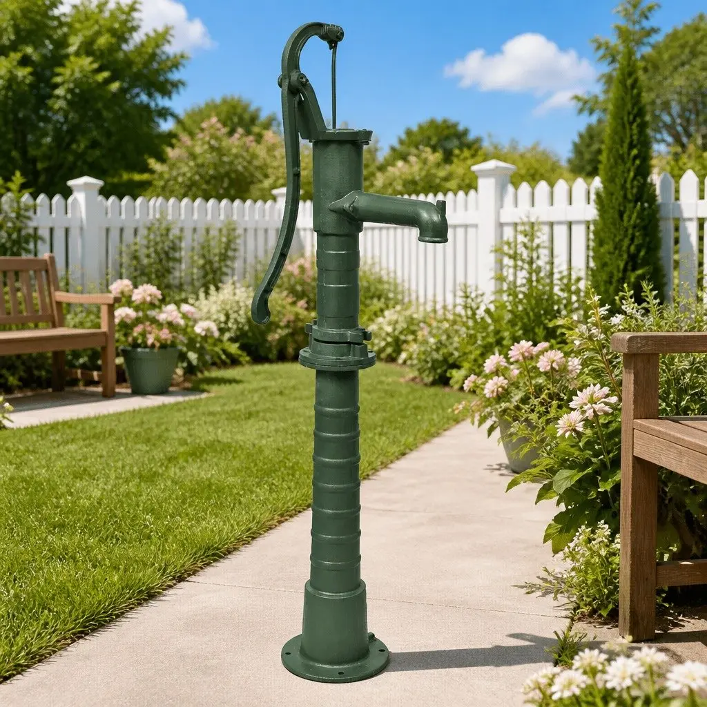 Hand Water Pump with Stand 8M Deep Cast Iron Green