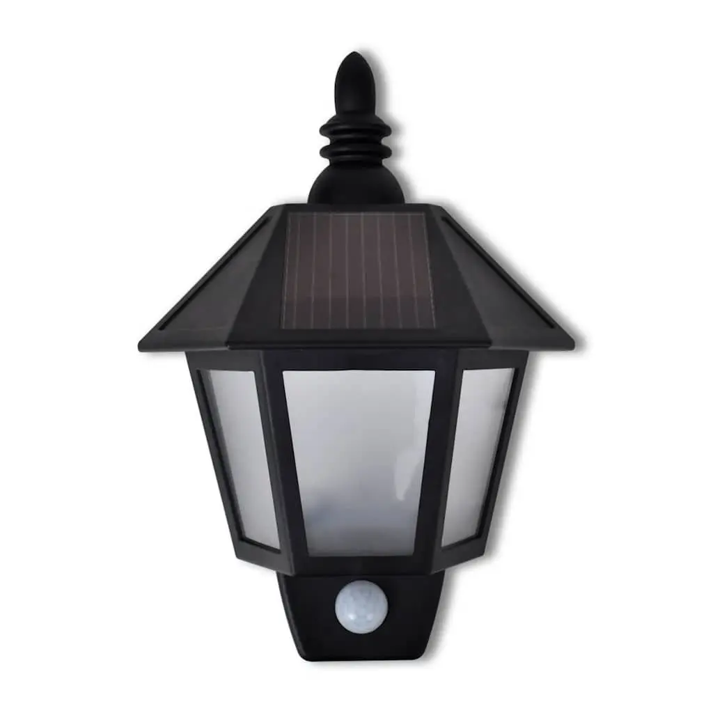 Outdoor Solar Wall Lamp Black Motion Sensor LED Garden Lighting 2 Piece Set