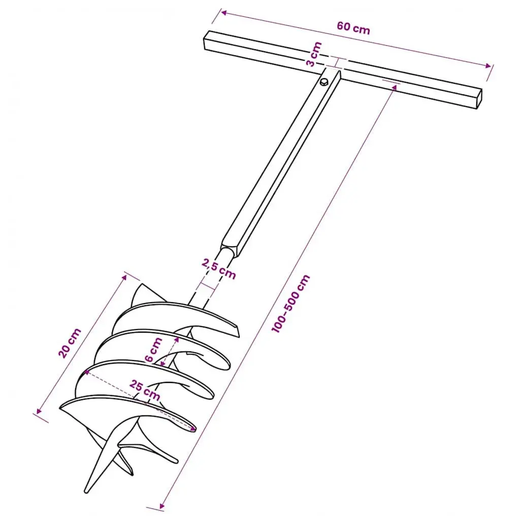 Ground Drill 200mm Steel Auger with Handle and 5m Extension Tubes for Easy Hole Digging