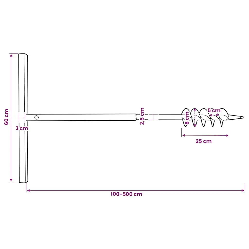 Ground Drill Auger 80mm with 5m Extension Tubes Steel Gardening Tool