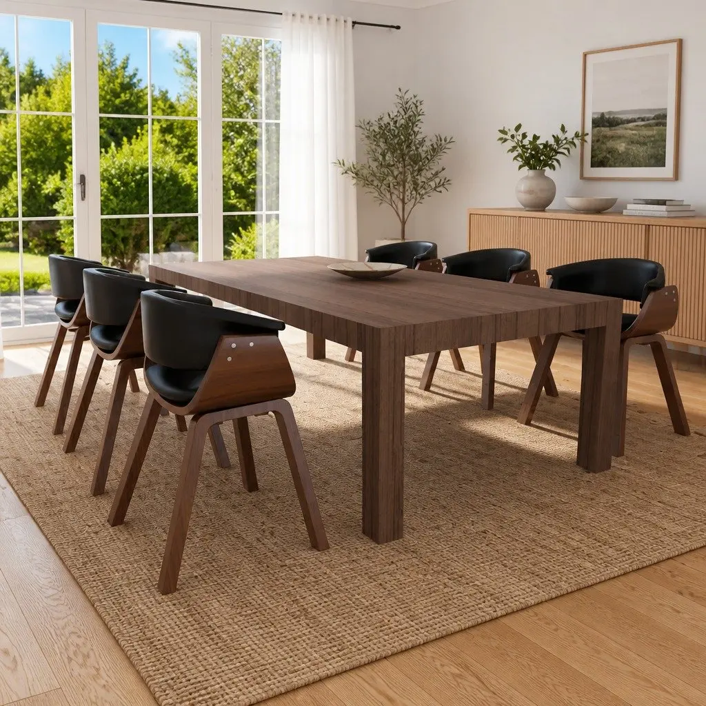 Dining Chairs Set 6 pcs Bent Wood Frame Padded Faux Leather Seating Black