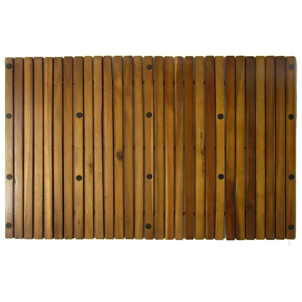 Brown Wooden Bathroom Mats Set Non-Slip Rubber Backing 80x50cm 2 Pieces