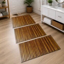Wooden Bath Mat Set in Brown - Elevate Your Space