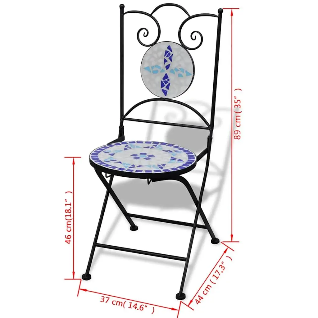 3 Piece Bistro Set Blue White Ceramic Tile Outdoor Patio Garden Furniture Chairs