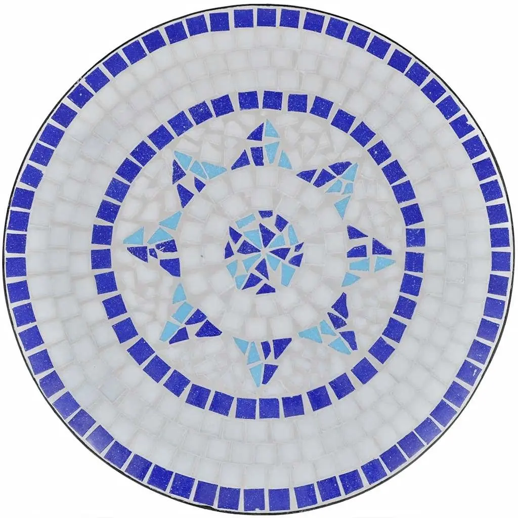 3 Piece Bistro Set Blue White Ceramic Tile Outdoor Patio Garden Furniture Chairs