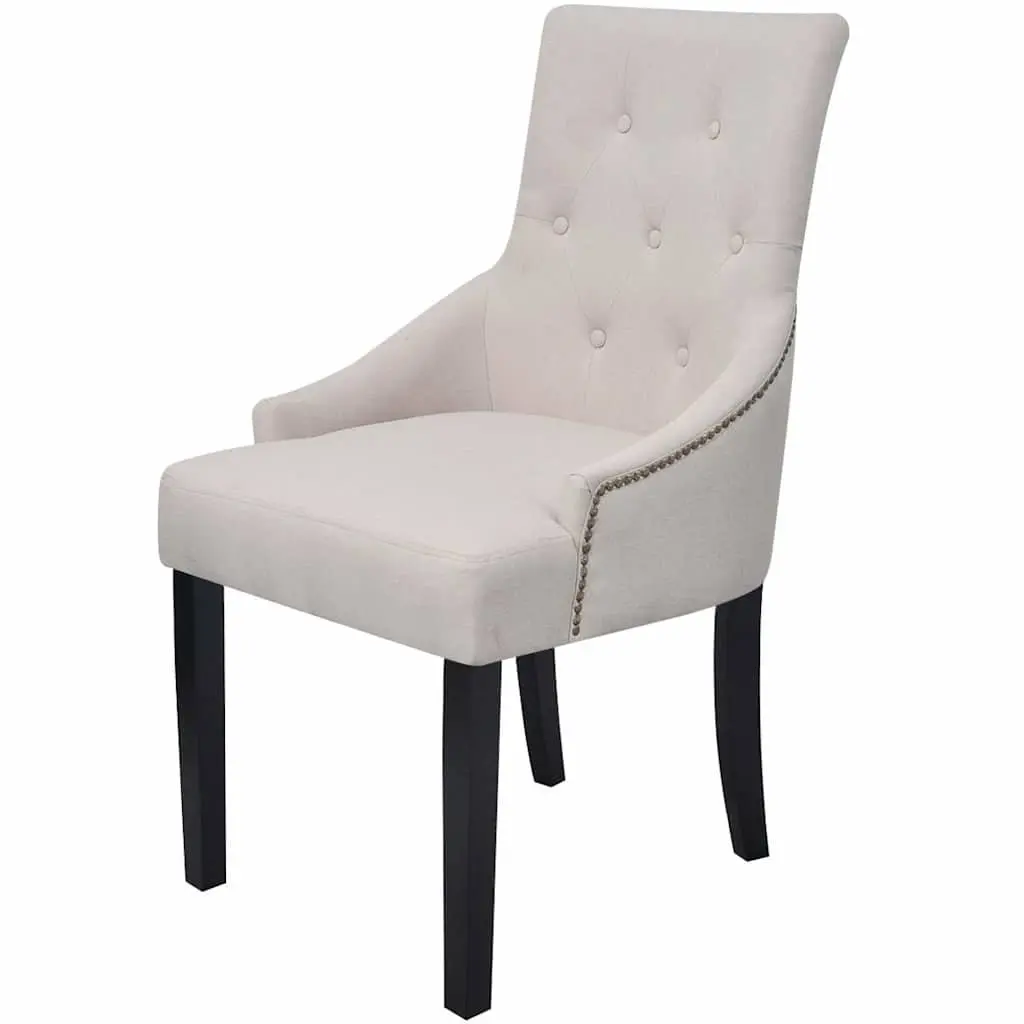 Dining Chairs Set 6 Piece Cream Fabric Padded Armrests Solid Wooden Frame