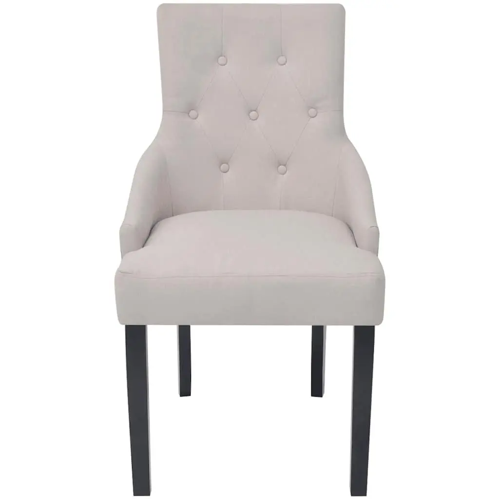 Dining Chairs Set 6 Piece Cream Fabric Padded Armrests Solid Wooden Frame