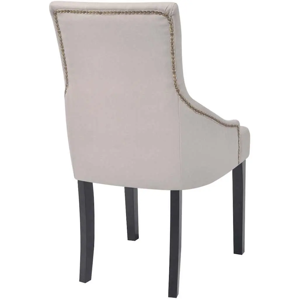 Dining Chairs Set 6 Piece Cream Fabric Padded Armrests Solid Wooden Frame
