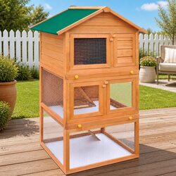 Outdoor Rabbit Hutch 3 Layer Wooden Cage Small Animal Enclosure Exercise Pen