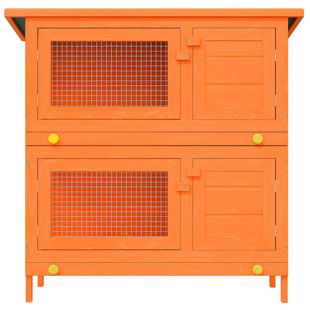 Outdoor Rabbit Hutch Small Pet Cage 4 Door Wooden Enclosure with Pull-out Trays and Protective Roof
