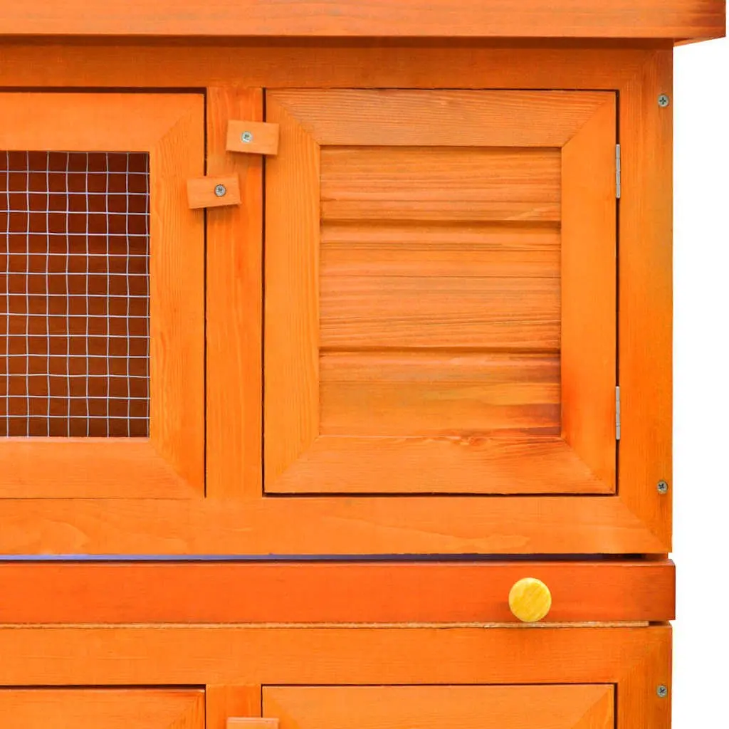 Outdoor Rabbit Hutch Small Pet Cage 4 Door Wooden Enclosure with Pull-out Trays and Protective Roof