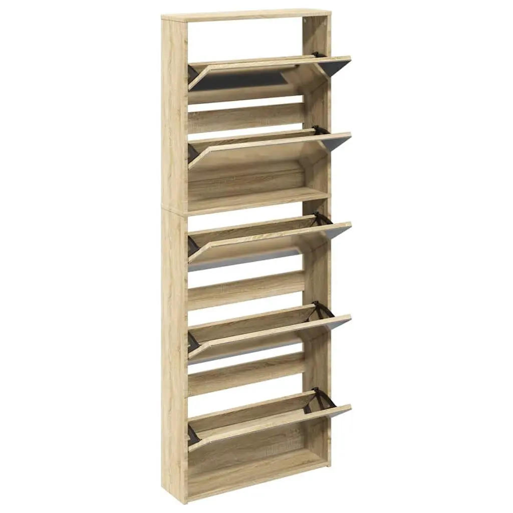 Shoe Cabinet 5-Layer Brown Wall-Mounted Organiser with Mirror Front Panel