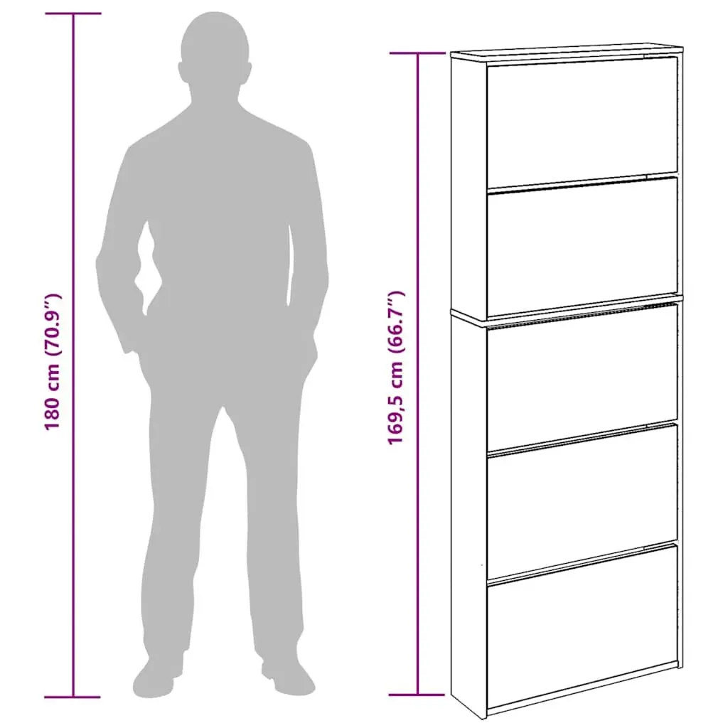 Shoe Cabinet 5-Layer Brown Wall-Mounted Organiser with Mirror Front Panel