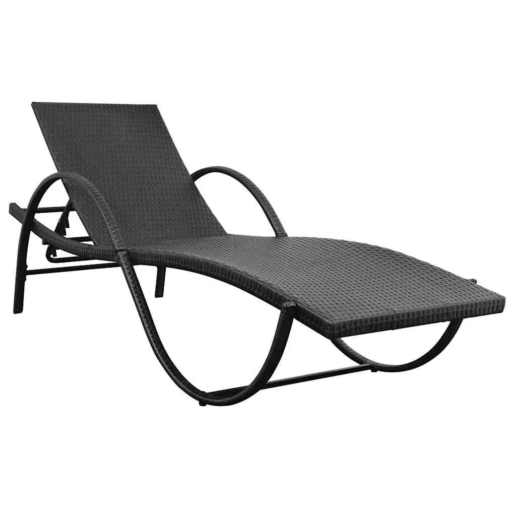 Sun Loungers 2pcs Poly Rattan Black Waterproof Outdoor Garden Beach Set