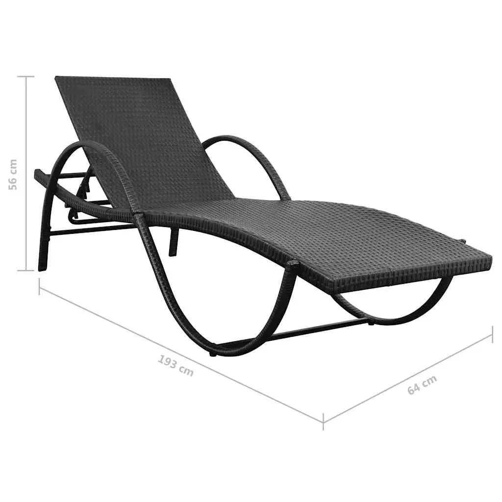 Sun Loungers 2pcs Poly Rattan Black Waterproof Outdoor Garden Beach Set