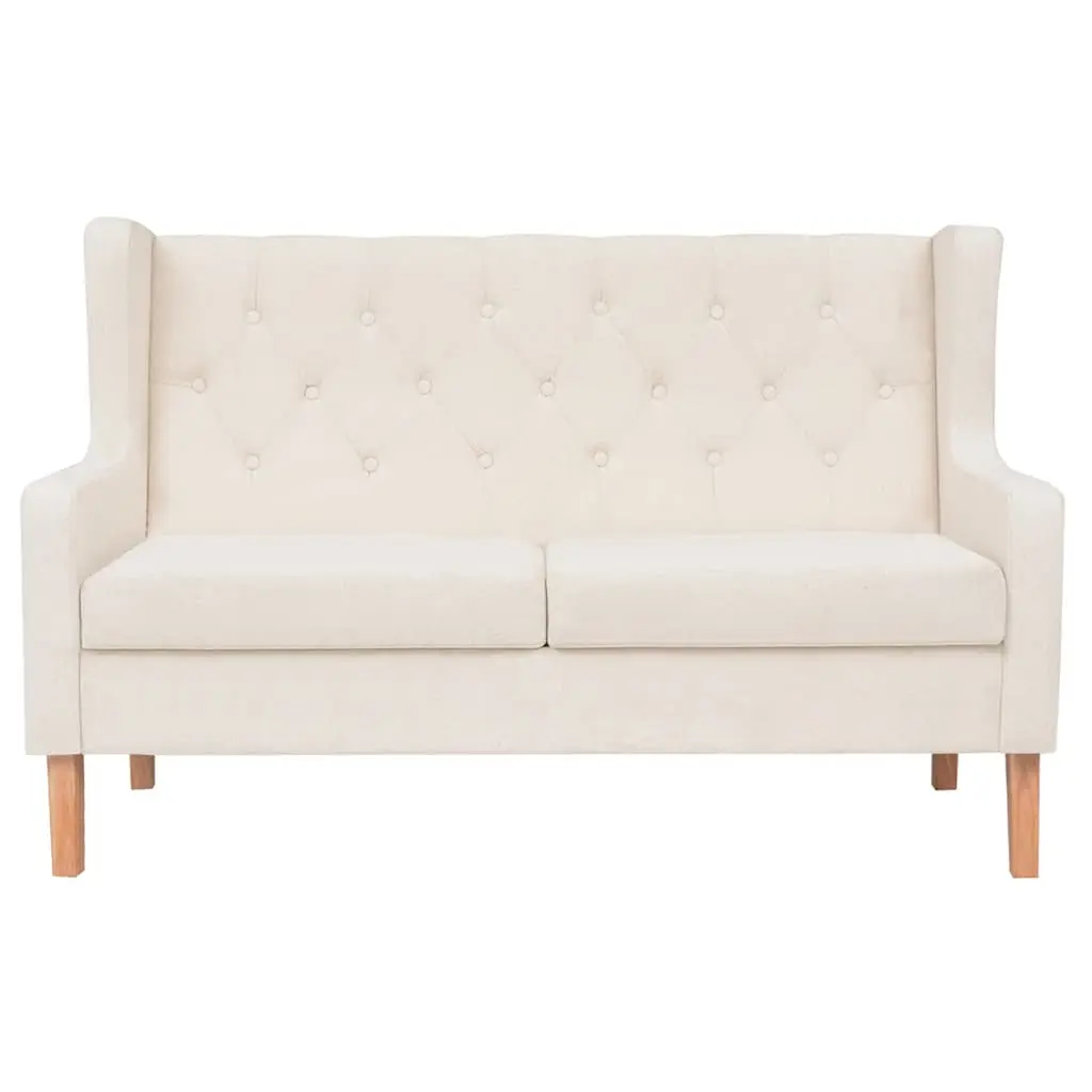 2-Piece Sofa Set White Fabric Armchair and Two-Seater Foam Padded Seating