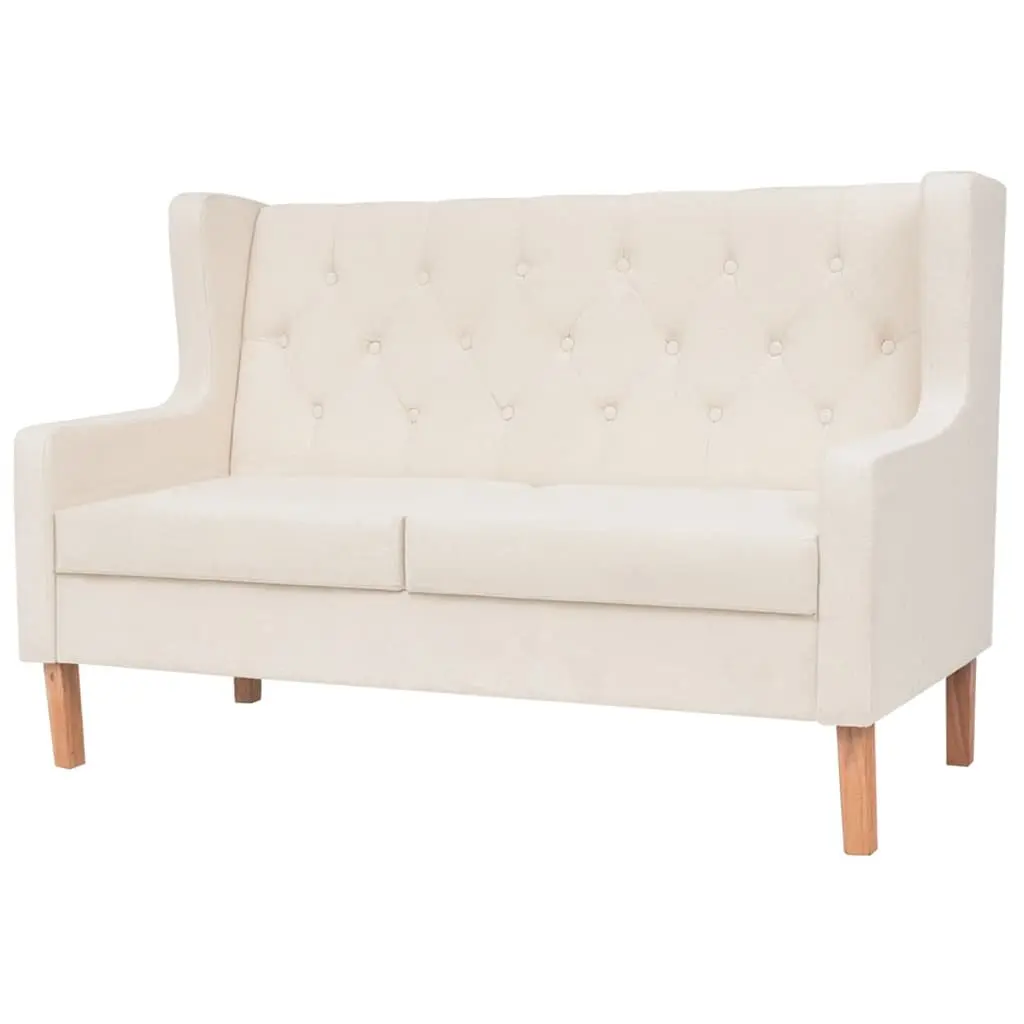 Fabric Sofa Set 2 Pieces White Upholstered Soft Foam Padding Solid Wooden Frame