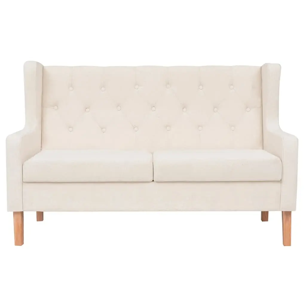 Fabric Sofa Set 2 Pieces White Upholstered Soft Foam Padding Solid Wooden Frame