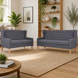 2 Piece Fabric Sofa Set Grey Comfortable Lounge Seating 2-Seater 3-Seater Suite