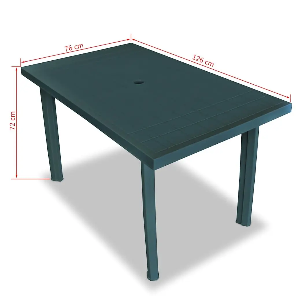 Outdoor Dining Set 5 Piece Green Weather Resistant Table with Umbrella Hole and Folding Chairs