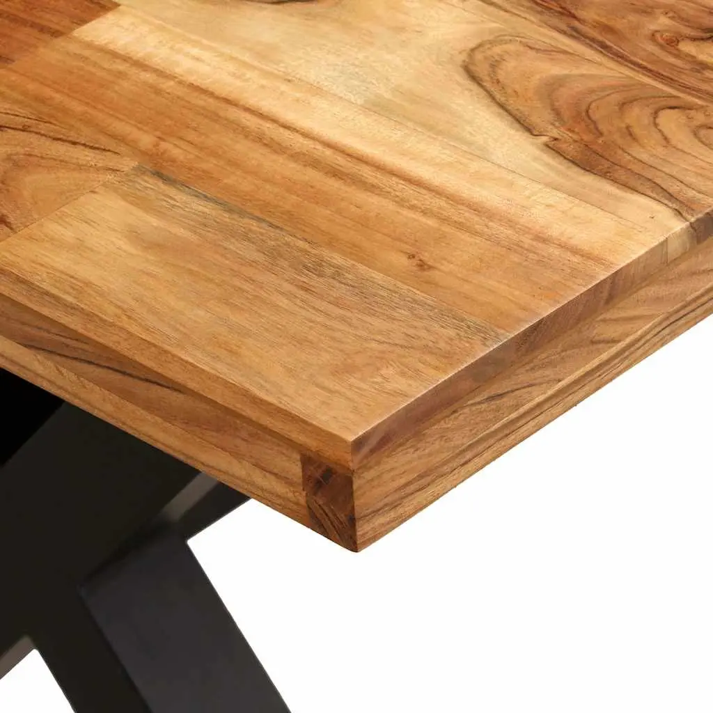 Dining Table Set 7 Pieces Solid Acacia Mango Wood Brown Sturdy Steel Legs