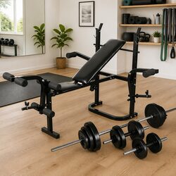 Compact Weight Bench and Barbell Set for Home Fitness