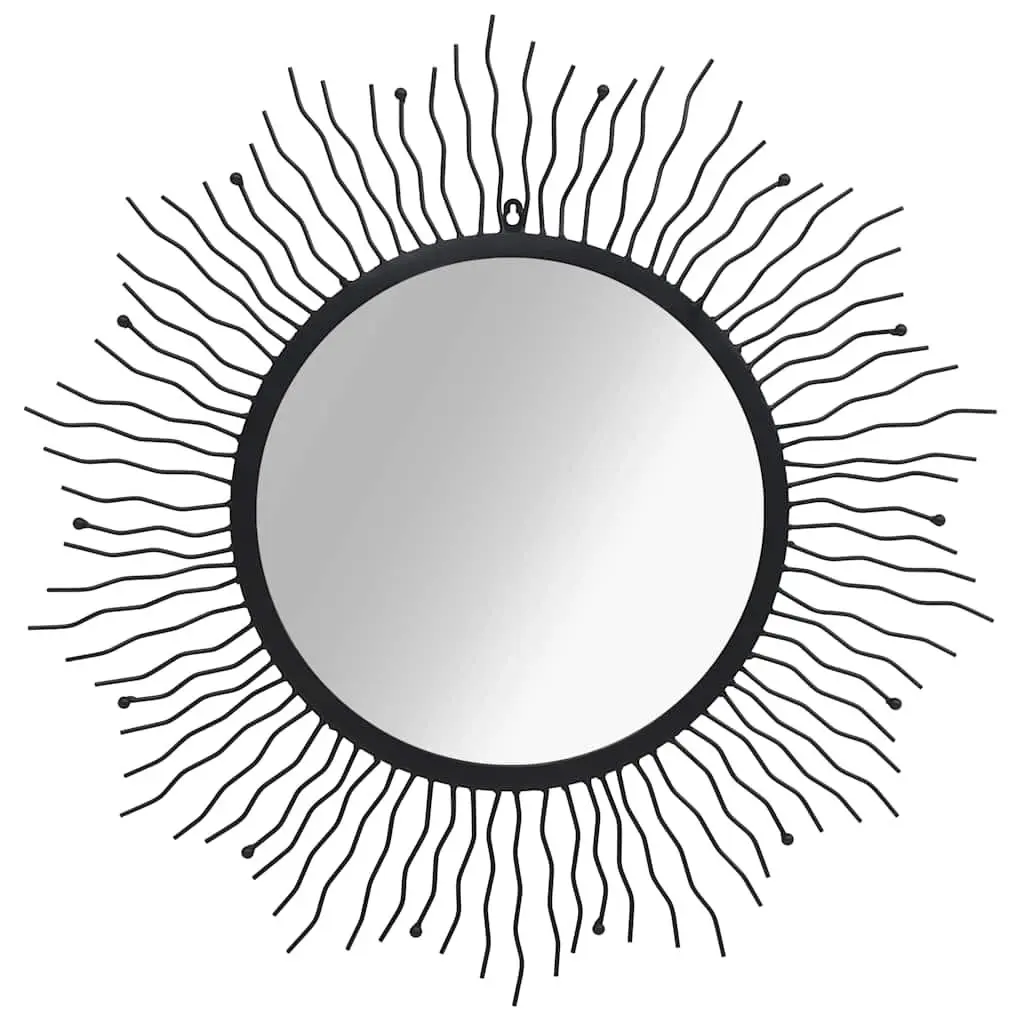 Garden Wall Mirror Sunburst 80cm Black Outdoor Patio Decor Antique Powder Coat
