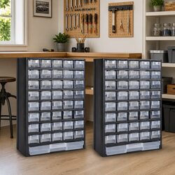 41-Drawer Plastic Tool Storage Cabinet Organizer Box Black 2 Pieces