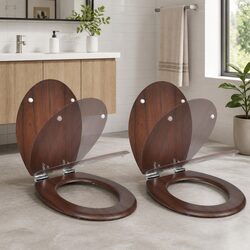 Toilet Seats with Soft Close Lids Brown MDF 2 Pack Universal Fit Adjustable